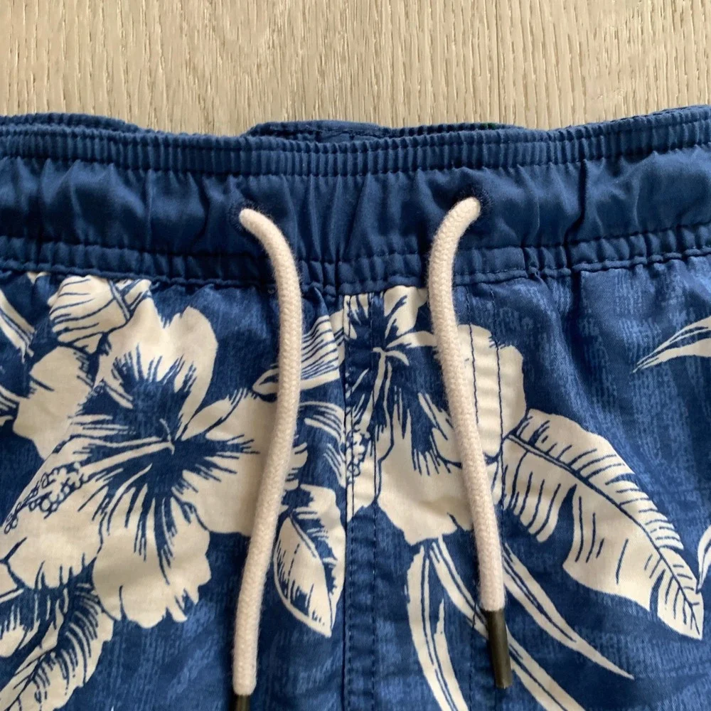 American Eagle Mens Blue White Hibiscus Floral Swim Trunks Shorts Size M 5in